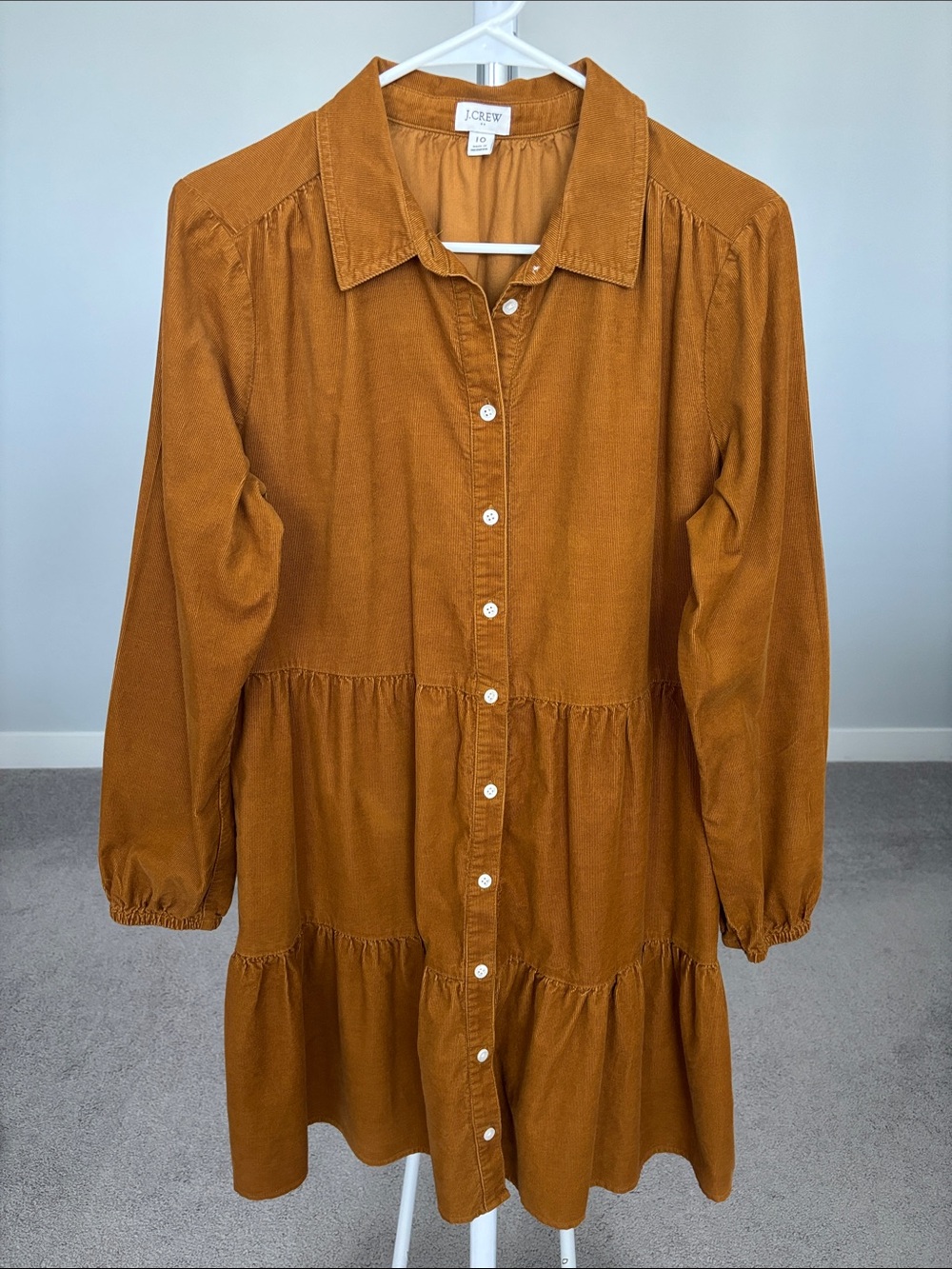 J. Crew Corduroy Collared Tiered Shirtdress
